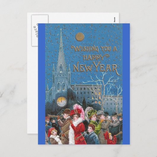 新年を迎えるクラクションを鳴らす歓喜の人々|過去記事 シーズンポストカード (正面/裏面)