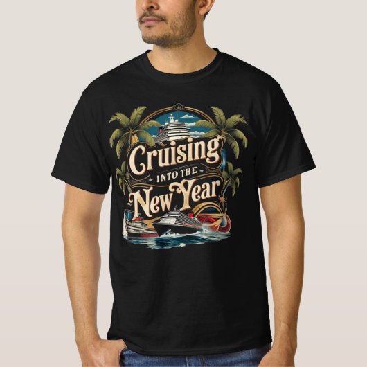 新年を迎えるクルーズ船グラフィック Tシャツ (正面)