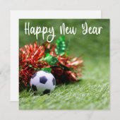 新年を迎えるサッカーのハッピーホリデー シーズンカード (正面/裏面)