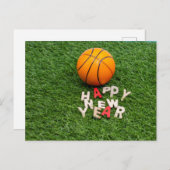 新年を迎えるバスケットボールを緑で彩る ポストカード (正面/裏面)