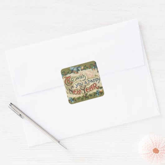 新年を迎えるヴィンテージ スクエアシール (封筒)