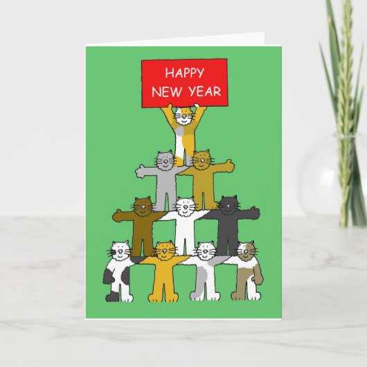新年を迎える嬉しい猫たち シーズンカード (正面)