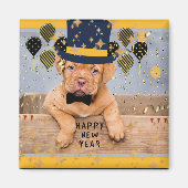 新年を迎える子犬 マグネット (正面)