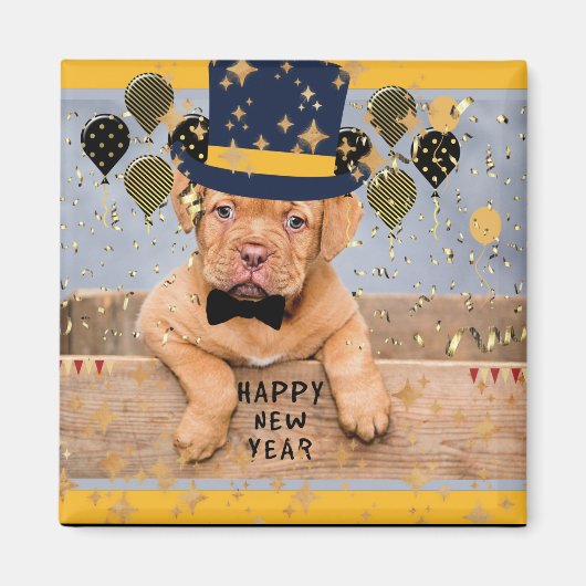 新年を迎える子犬 マグネット (正面)