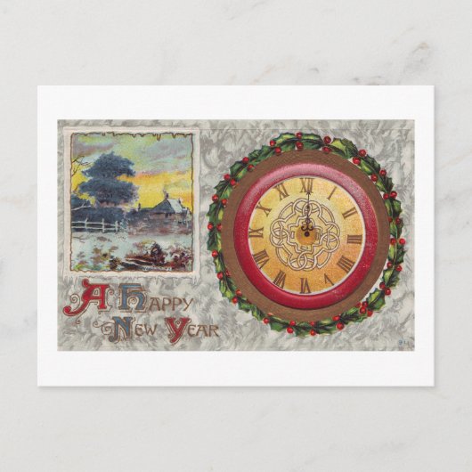 新年を迎える明るい時計 シーズンポストカード (正面)