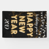 新年を迎える金ゴールドブラックライト 横断幕 (横)