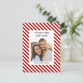新年を迎えモダンる赤い白ストライプい写真 ポストカード (スタンド正面)