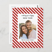 新年を迎えモダンる赤い白ストライプい写真 ポストカード (正面/裏面)