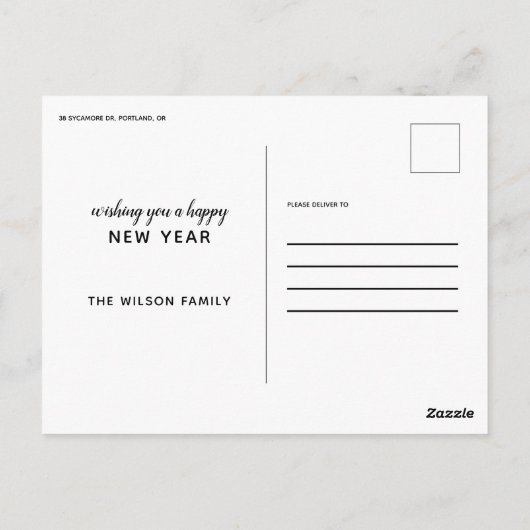 新年を迎えモダンる赤い白ストライプい写真 ポストカード (裏面)