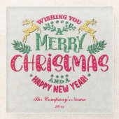新年を迎え、クリスマスをお祝い ガラスコースター (正面)