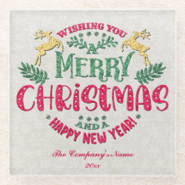 新年を迎え、クリスマスをお祝い ガラスコースター