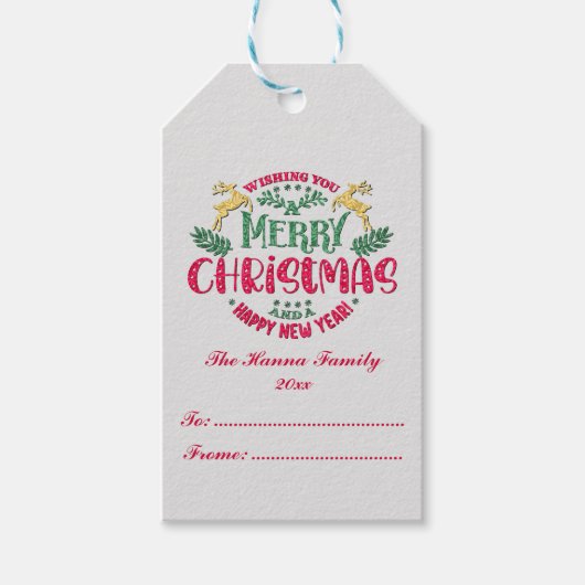 新年を迎え、クリスマスをお祝い ギフトタグ (正面)