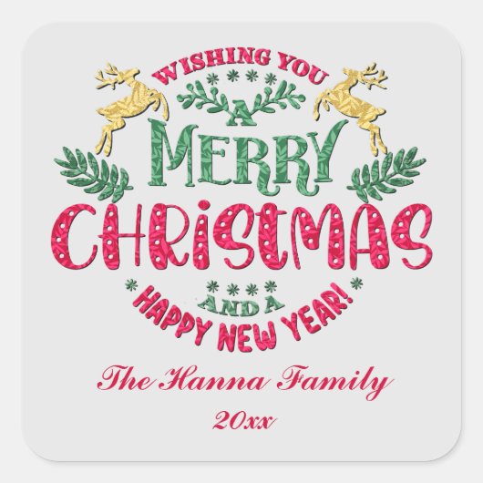 新年を迎え、クリスマスをお祝い スクエアシール (正面)