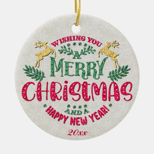 新年を迎え、クリスマスをお祝い セラミックオーナメント (正面)