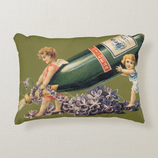 新年を迎え、シャンパンとヴィンテージ天使 アクセントクッション (正面)