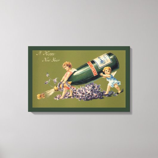 新年を迎え、シャンパンとヴィンテージ天使 キャンバスプリント (正面)