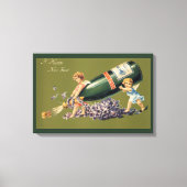 新年を迎え、シャンパンとヴィンテージ天使 キャンバスプリント (正面)