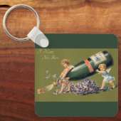 新年を迎え、シャンパンとヴィンテージ天使 キーホルダー (正面)