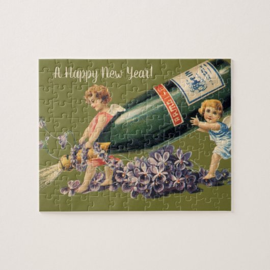新年を迎え、シャンパンとヴィンテージ天使 ジグソーパズル (横)