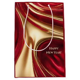 新年を迎え、金ゴールド- ミディアムペーパーバッグ