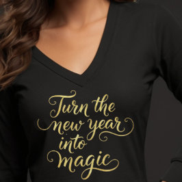 新年を魔法に変える - ゴールドラメデザイン Tシャツ