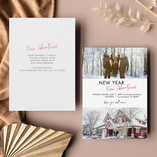 新年アドベンチャホームクリスマスホリデームービング ノートカード