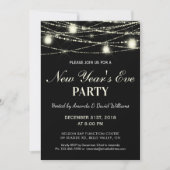 新年イブパーティー文字列ライトジャースブラック 招待状 (正面)
