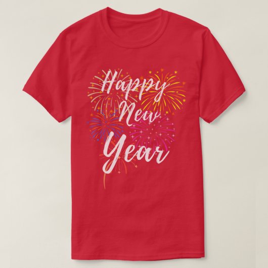 新年イブ花火芸術的デザインハッピーニュー Tシャツ (デザイン正面)