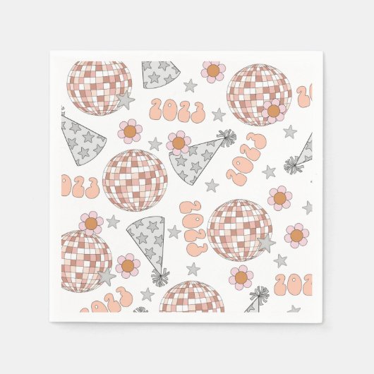 新年イブ2023レトロディスコボール スタンダードカクテルナプキン (正面)