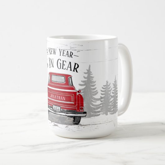 新年インギア引用文ヴィンテージレッドトラック名 コーヒーマグカップ (正面右)