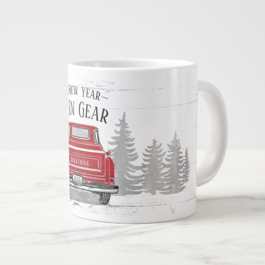 新年インギア引用文ヴィンテージレッドトラック名 ジャンボコーヒーマグカップ (正面右)