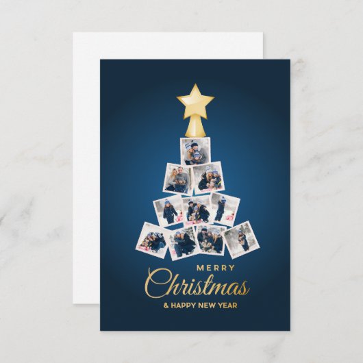 新年エレガントとクリスマスツリー10家族の写真 サンキューカード (正面/裏面)