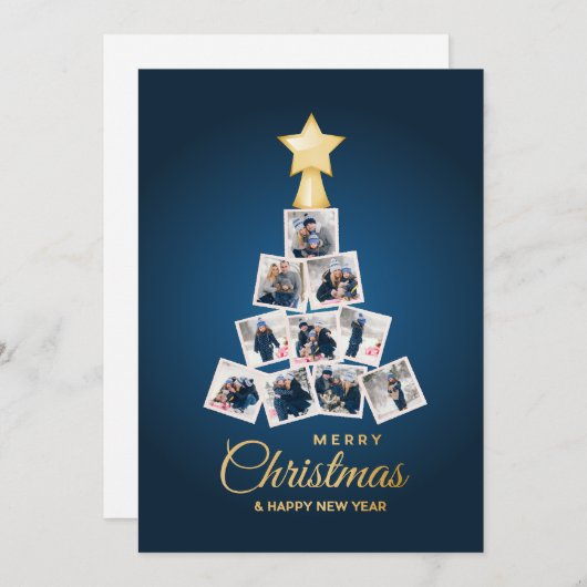 新年エレガントとクリスマスツリー10家族の写真 シーズンカード (正面/裏面)