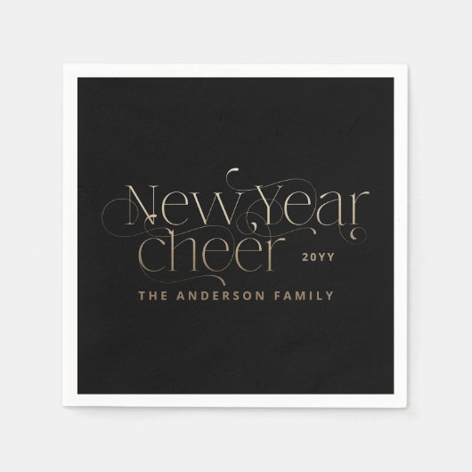 新年エレガントアールデコタイポグラフィブラック金ゴールド スタンダードカクテルナプキン (正面)