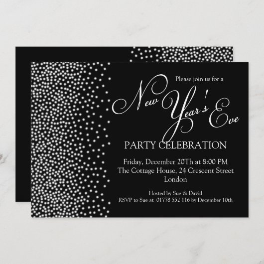 新年エレガントイブ輝くブラック 招待状 (正面/裏面)