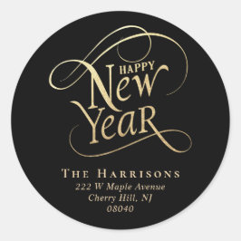 新年エレガントブラック金ゴールド差出人住所 ラウンドシール