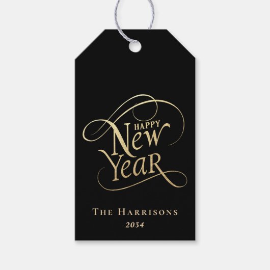 新年エレガントブラック金ゴールド ギフトタグ (正面)