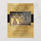 新年エレガント大晦日ブラック金ゴールドパーティの招待状 ポストカード (正面)