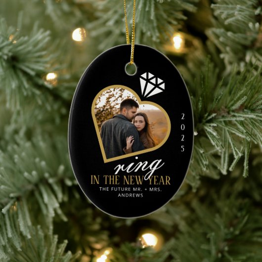 新年エレガント婚約のリングや輪 セラミックオーナメント (ツリー)