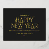 新年エレガント黒ミニマルモダン伝統的 箔シーズンポストカード (正面)