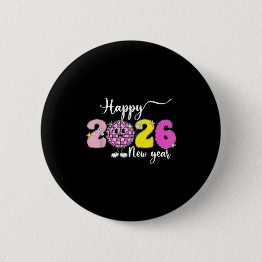 新年カウントダウン 2026 謹賀新年 2026 ディスコ 缶バッジ (正面)