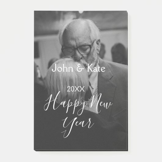新年カップル写真 名前 年 黒 白 ポストイット (正面)