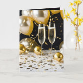 新年シャンパン カード (黄色い花)
