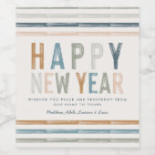 新年テラコッタブルータイポグラフィモダン賛成 ワインラベル (シングルラベル)