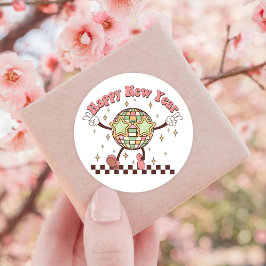 新年ディスコボールハッピーニューイヤーレトロ ラウンドシール