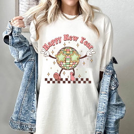新年ディスコボールハッピーニューイヤーレトロ Tシャツ