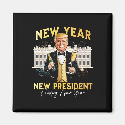 新年トランプ新おもしろい大統領大晦日P マグネット (正面)