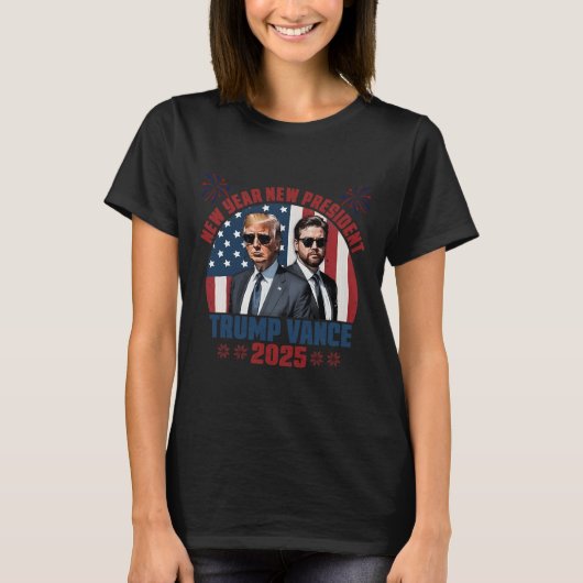 新年トランプ・ヴァンス新大統領ハッピー Tシャツ (正面)