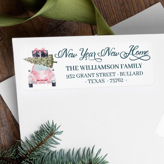 新年ニューホームフォーザホリデーズピンクレトロ車 ラベル