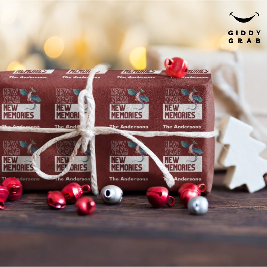 新年ニューメモリーズドラゴンさくらんぼレッド ラッピングペーパー